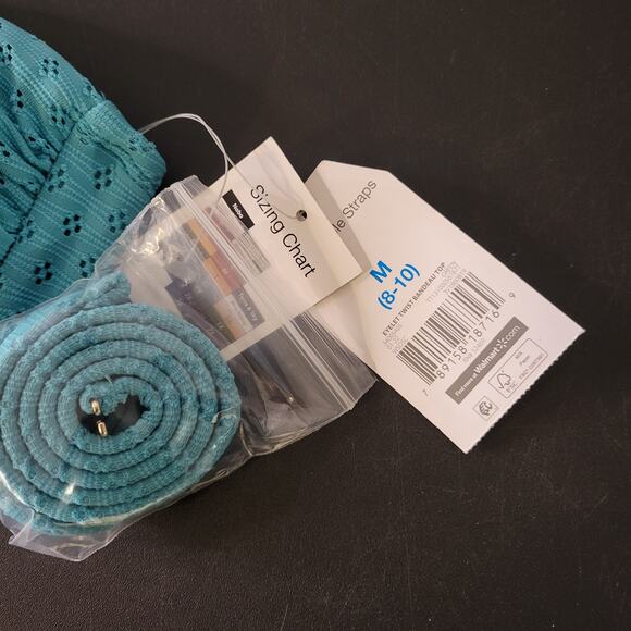 Time and Tru Green & Blue Eyelet Twist Bandeau Bikini Top M - Picture 4 of 4